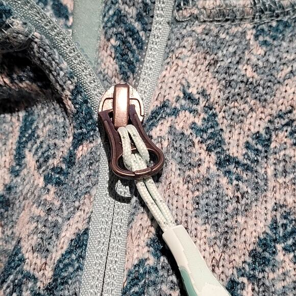 L.L. Bean Full Zip Sweater Fleece Jacket Green Chevron Tree Print, Size Medium - Picture 6 of 9